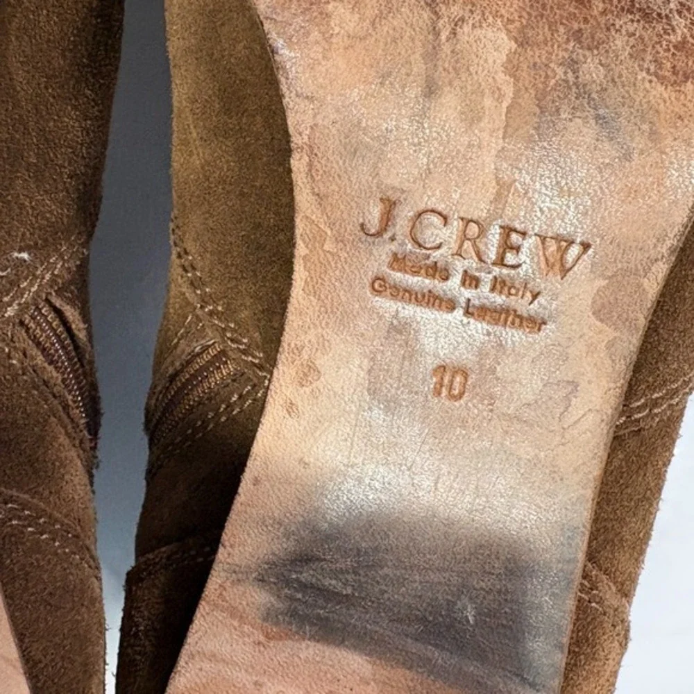 JCrew Brown Suede Ankle Boots 10 Western Boho Ranch Stacked Block‎ Heel Italy